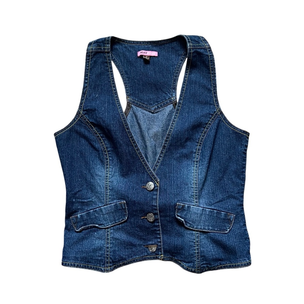 Vintage Style Faux Pocket Denim Button Vest Size S
